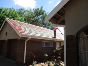 Airless Roof Spray Painting in Progress