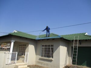 Airless Roof Spray Painting in Progress